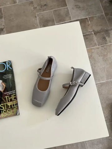 Xajzpa Low Heels Square Toe Womens Derby Shoes All-Match Soft Female Footwear Leather Comfortable Dress Mary Janes Low Heels Shoes Woma